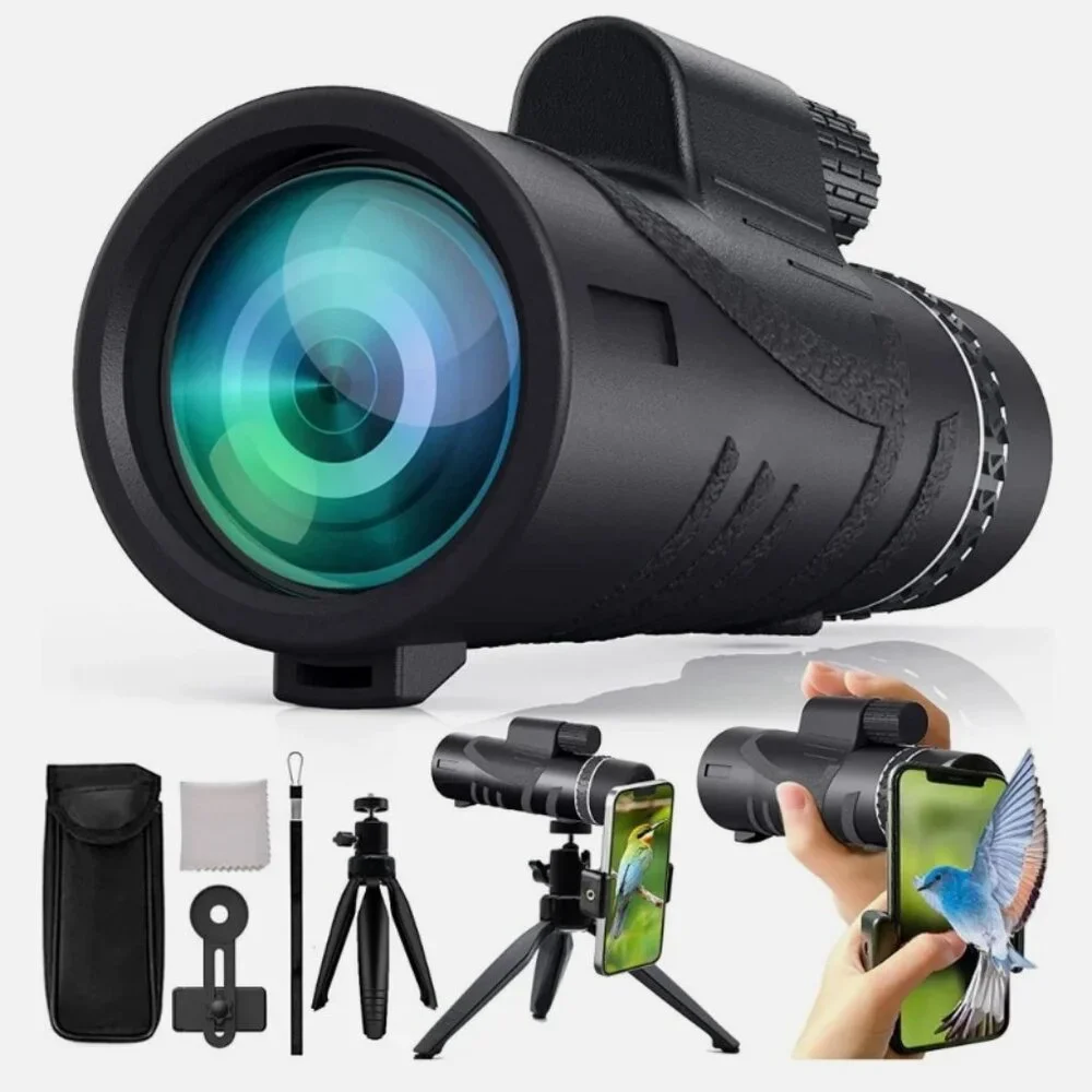 80x100 Telescope Monocular with Smartphone Adapter and Tripod